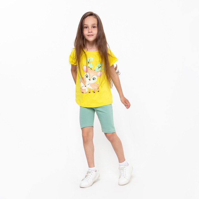 Костюм для девочки (футболка, лосины) , цвет жёлтый, рост 98 см - фото 5160958