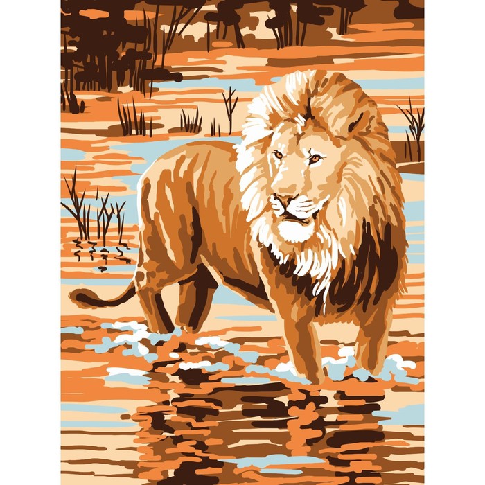 Алмазная мозаика на подрамнике с полным заполнением «Лев в воде», 30х40см - фото 5161849