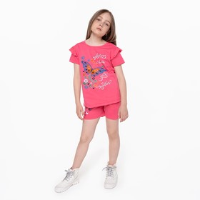 Комплект для девочки (футболка/шорты), цвет коралловый, рост 116 см