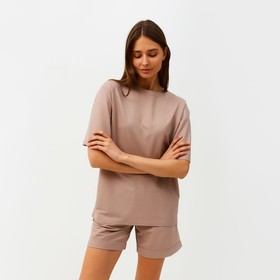 Костюм женский (футболка, шорты) MINAKU: Casual collection цвет бежевый, р-р 46