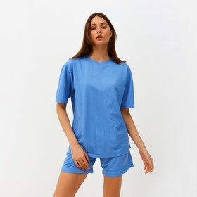 Костюм женский (футболка, шорты) MINAKU: Casual collection цвет голубой, р-р 54