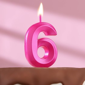 Candle in the cake on the “line” skewer, number “6”, 5 x 3.5 cm, pink