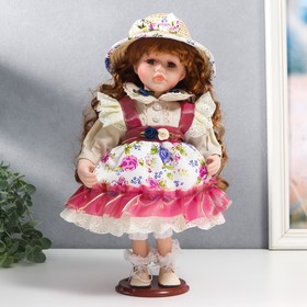Кукла коллекционная керамика ′Женечка в платье с цветами, в соломенной шляпке′ 30 см в Донецке