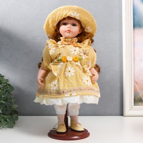 Кукла коллекционная керамика "Маша в жёлтом платье в клетку с ромашками, в шляпке" 30 см в Донецке