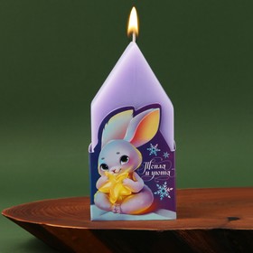 Новогодняя свеча в форме домика «Тепла и уюта», без аромата, 6 х 6 х 12,5 см.