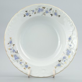 Тарелка глубокая 22.5 см,  Rococo, декор «Голубые цветы, отводка золото»