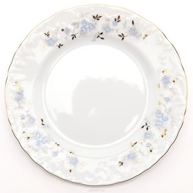 Тарелка десертная 19 см, Rococo, декор «Голубые цветы, отводка золото»