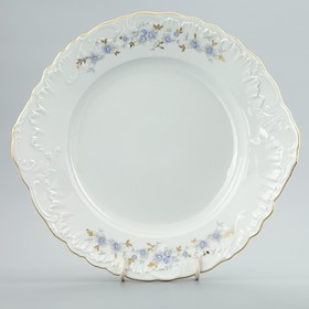 Тарелка с ушками 29 см, Rococo, декор «Голубые цветы, отводка золото»