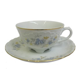 Чайная пара, 6 предметов, 220 мл, к чайному сервизу, Rococo, декор «Голубые цветы, отводка золото»