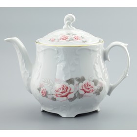 Чайник 1.1 л, декор «Rococo, Бледные розы, отводка золото»