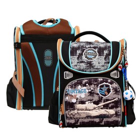 Ранец стандарт раскладной Across, 35 х 22 х 12 см, наполнение: мешок, брелок, чёрный/голубой