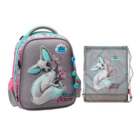Рюкзак каркасный Across, 35 х 28 х 13 см, наполнение: мешок, брелок, серый/голубой/розовый