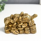 Нэцкэ полистоун "Три черепахи на монетах со слитком золота" бронза 5х6х9 см - фото 5278011