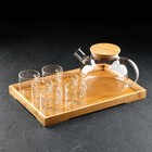 Чайный набор на деревянной подставке «Эко», 7 предметов: чайник стеклянный с ситом 1,1 л, 6 кружек 100 мл - фото 5278720