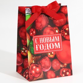 Пакет подарочный с лентой «Новогодние игрушки», 13 × 19 × 9 см
