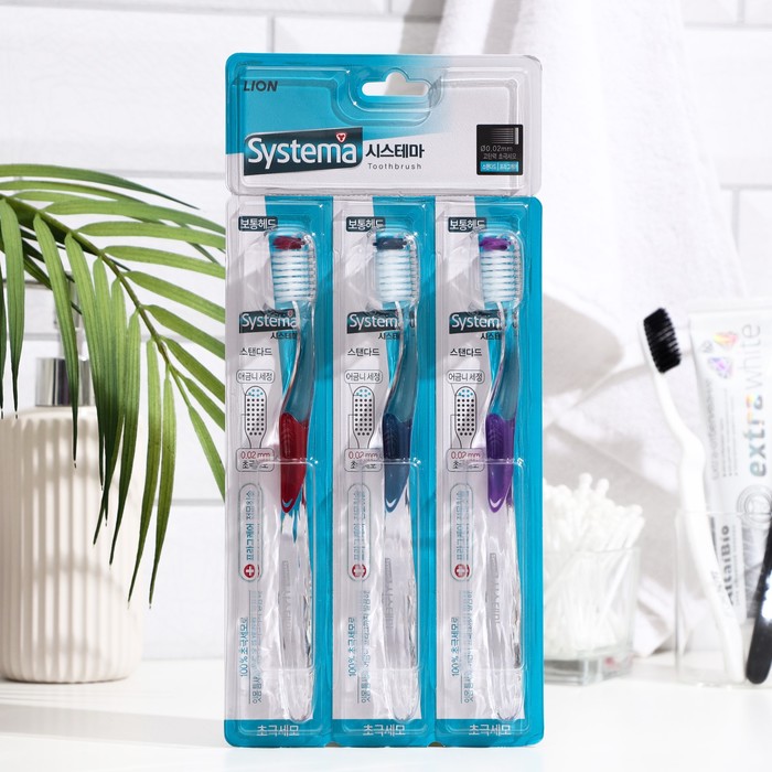 CJ Lion Зубная щетка Dentor System стандартная, 3 шт.