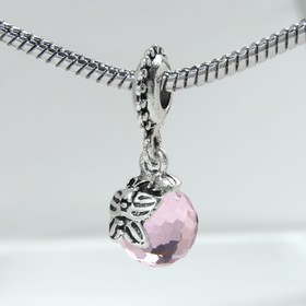 Подвеска "Бабочка" на шаре, цвет розовый в чернёном серебре (5 шт)