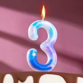 Свеча в торт на шпажке "Звездопад", цифра 3, 9 см, ГИГАНТ