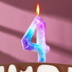 Свеча в торт на шпажке "Галактика", цифра 4, 9 см, ГИГАНТ