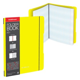 Тетрадь А5+, 48 листов в клетку ErichKrause "FolderBook Neon", сменная пластиковая обложка, блок офсет, белизна 100%, жёлтая