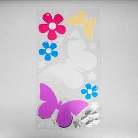 Наклейка интерьерная зеркальная "Бабочки в саду" цветная 61х32 см