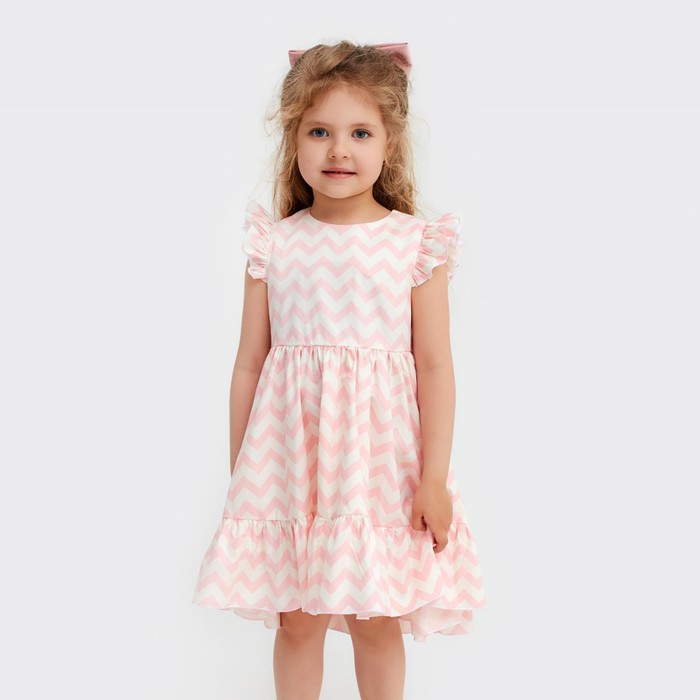 Платье для девочки KAFTAN «Зигзаг», размер 30 (98-104), цвет белый/розовый - фото 1785290
