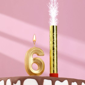 {{photo.Alt || photo.Description || 'Свеча для торта цифра &quot;Грань + фонтан&quot; золотая &quot;6&quot;'}}