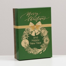 Подарочная коробка "Merry Christmas", зелёная, 21 х 15 х 5,7 см, 1 шт.
