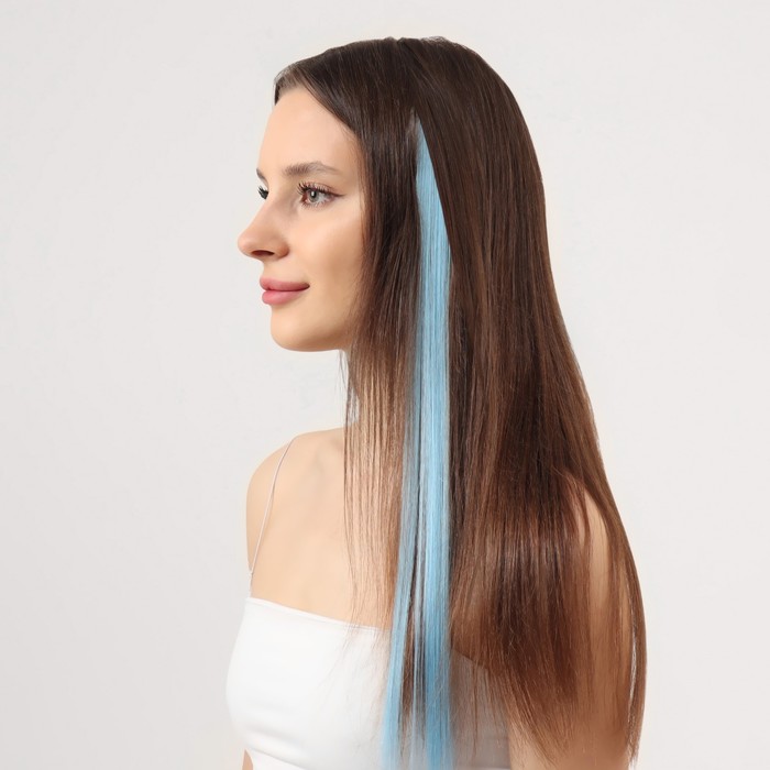 Локон накладной, прямой волос, на заколке, люминесцентный, 45 см, цвет голубой - фото 4162598
