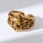 Кольцо "Перстень" череп с цветами, цвет чернёное золото, безразмерное - фото 4165409