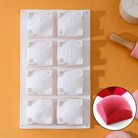 Форма для выпечки и муссовых десертов KONFINETTA «Квадро», 29,5×17×4 см, 8 ячеек, ячейка 6×6×4 см, силикон, цвет белый