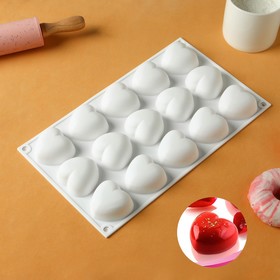Форма для муссовых десертов и выпечки KONFINETTA «Сердца», 29,8×17,3×2,5 см, 15 ячеек, ячейка 5×4,6 см, силикон, цвет белый