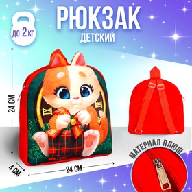 Рюкзак детский плюшевый «Котик с подарком», 24×24 см