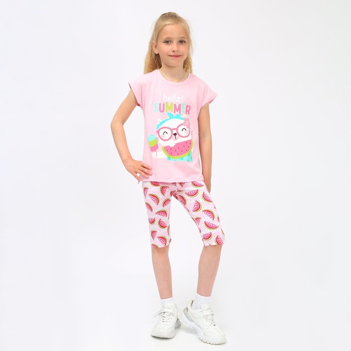Комплект для девочки (футболка, бриджи) "Ария-5", цвет розовый, рост 122 см - фото 5383276