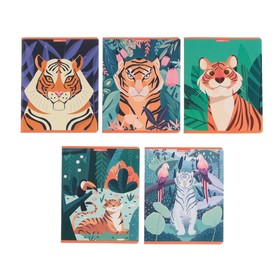 Тетрадь 48 листов в клетку "Тигры", обложка мелованный картон, УФ-лак, блок офсет, МИКС