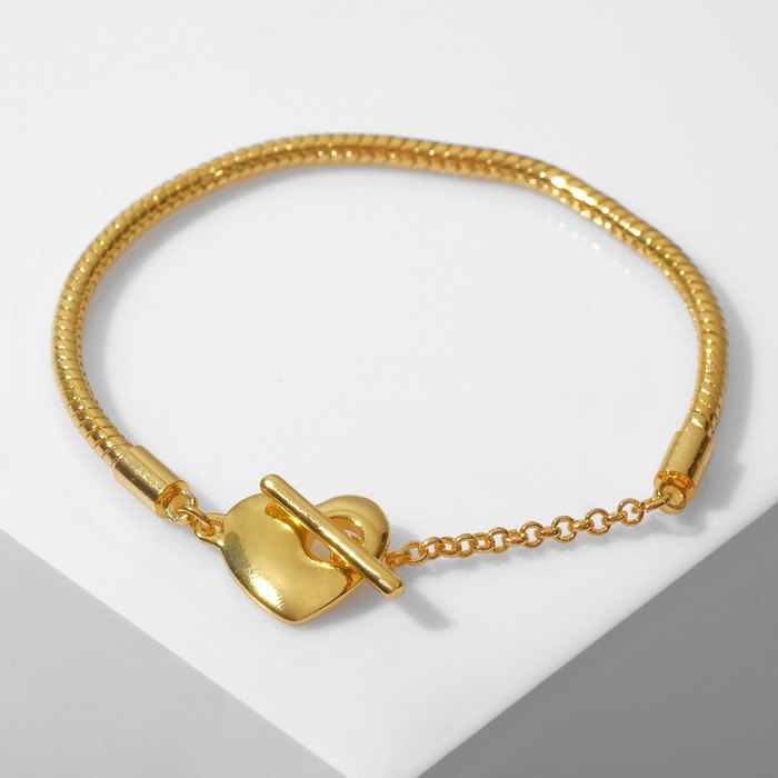 Основа для браслетас замком тоггл "Сердце" с цепочкой, цвет золото, 17 см - фото 4179436