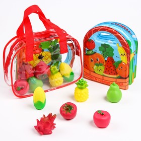 Развивающий набор для игры в ванной «Овощи и фрукты», книжка - игрушка, 6 игрушек ПВХ, в сумке
