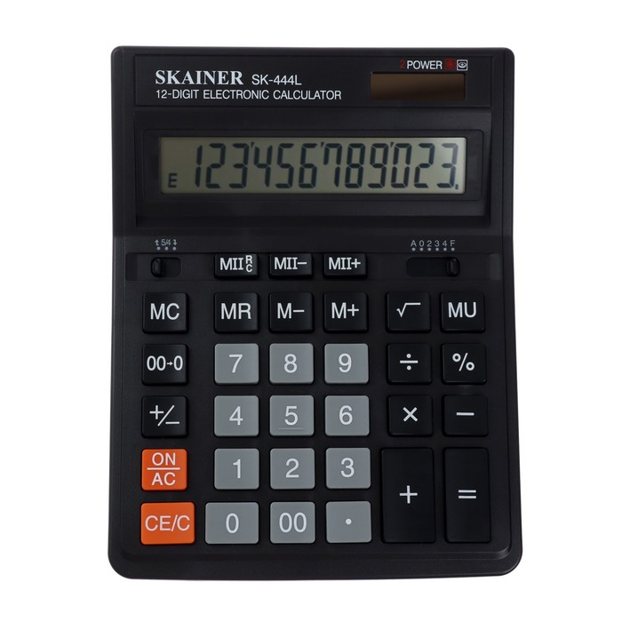 Калькулятор настольный большой 12-разрядный, SKAINER SK-444L, двойное питание, двойная память, 159 x 205 x 32 мм, чёрный - фото 51054632