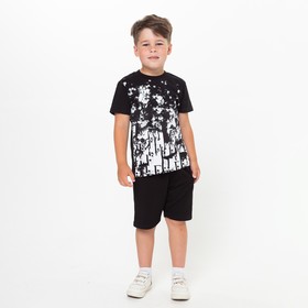 Комплект для мальчика (футболка, шорты), цвет чёрный МИКС, рост 134-140 см