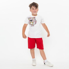 Комплект для мальчика (футболка, шорты), цвет белый/красный МИКС, рост 110-116 см