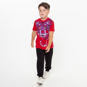 Комплект для мальчика (футболка, брюки), цвет красный/чёрный МИКС, рост 110-116 см