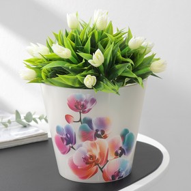 Кашпо для орхидей со вставкой 1,6л d16см h14,5см с декором, цвет белый перламутр
