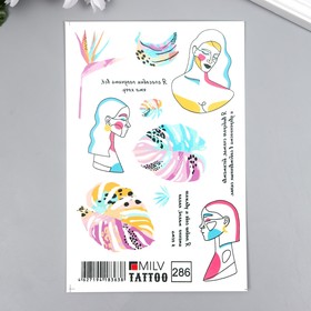 Татуировка на тело "Девушки, листочки" 10х15 см