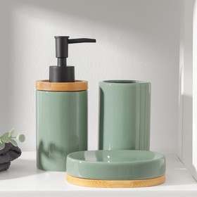 {{photo.Alt || photo.Description || 'Набор аксессуаров для ванной комнаты SAVANNA «Джуно», 3 предмета (мыльница, дозатор для мыла, стакан), цвет зелёный'}}