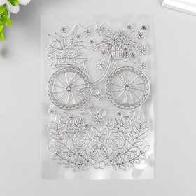 Штамп для творчества силикон "Велосипед в цветах" 16х11 см