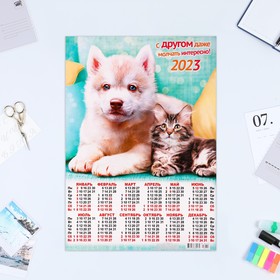 Календарь листовой "Собаки и кошки 2023 - 2" 2023 год, бумага, А3