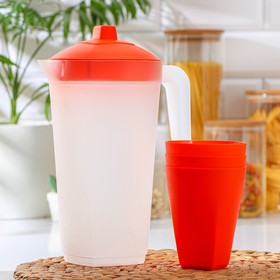 Набор для напитков пластиковый, 4 предмета, Кувшин 2 л, 3 стакана 500 мл, 20×12×26 см, цвет оранжевый