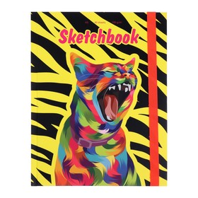 Скетчбук А5, 40 листов "Яркий кот", твёрдая обложка, резинка, матовая ламинация, тонированный блок 100 г/м²