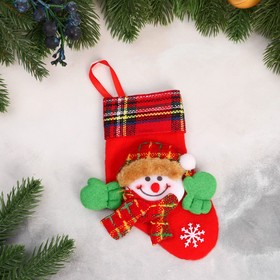 Носок для подарков "Снеговик в варежках" 11х15 см, красно-зелёный в Донецке