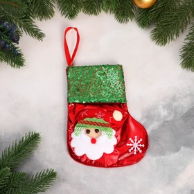 Носок для подарков "Дед Мороз блеск, снежинка" 13х16 см, красно-зелёный в Донецке